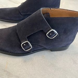 Jimmy Choo size 11 blue suede monk strap boots